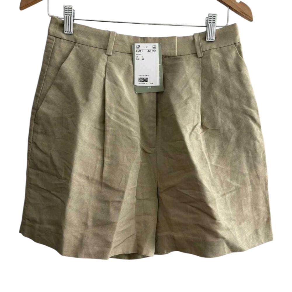 🌟NWT H&M Khaki Linen Blend Shorts